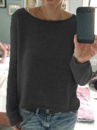 Casual Shift Round Neck Plain Sweater