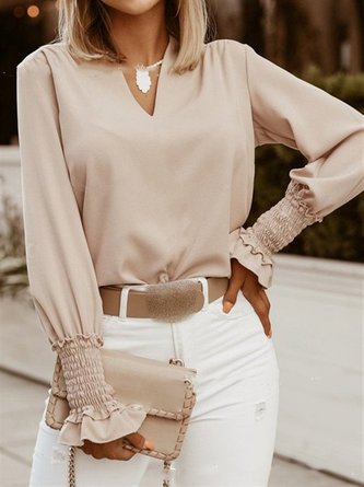 Solid Simple & Basic Long Sleeve Blouse