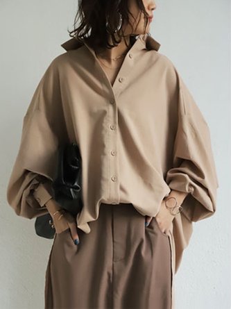 Casual Long Sleeve Plain Shift Top