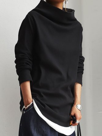 Black Cotton-Blend Casual Top