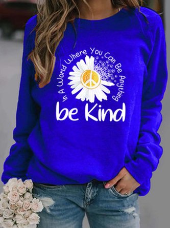 Floral Long Sleeve Printed Polyester Crew Neck Top