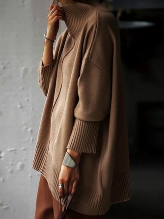 Solid Long Sleeve Turtleneck Wool Blend Sweater