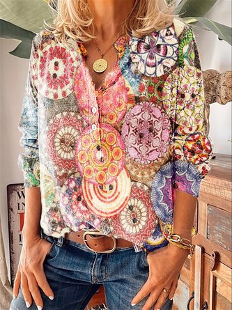 Long Sleeve Floral Floral-Print Statement Top