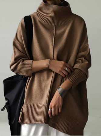 Solid Long Sleeve Turtleneck Wool Blend Sweater
