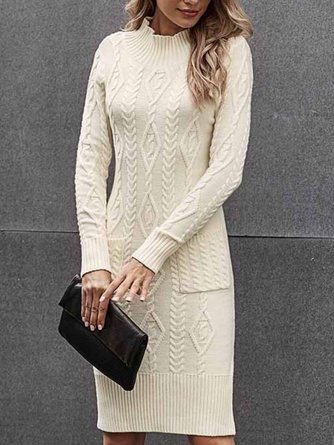 Pockets Long Sleeve Solid Sweater Dress