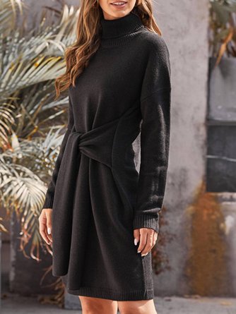 Shift  Long Sleeve Solid Sweater Dress