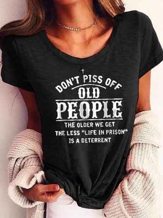 Letter Vintage Short Sleeve Crew Neck Top