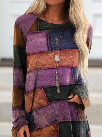 Floral-Print Crew Neck Long Sleeve Casual Top