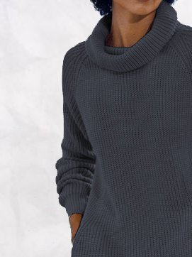 Wool Blend Turtleneck Long Sleeve Shift Dress