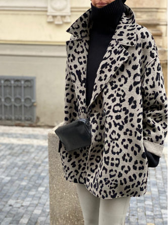 Holiday Lapel Leopard Outerwear