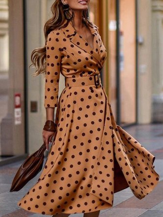 Shirt Collar A-Line Formal Midi Dress