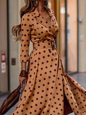 Shirt Collar A-Line Formal Midi Dress