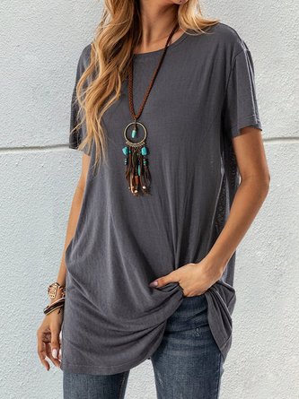 Gray Casual Crew Neck Tunic