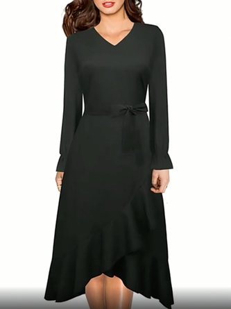 V Neck Asymmetrical Daily Midi Dress