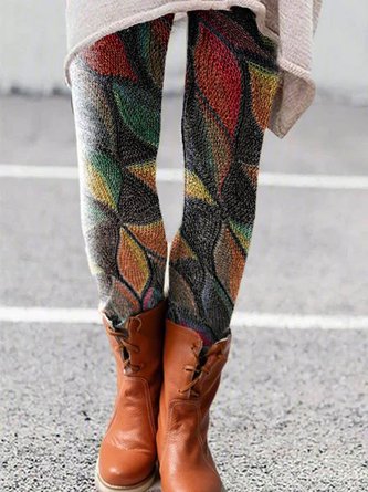 Leaves Floral-Print Casual Leaves Pants