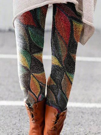 Leaves Floral-Print Casual Leaves Pants