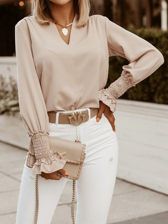 Solid Casual Long Sleeve Top