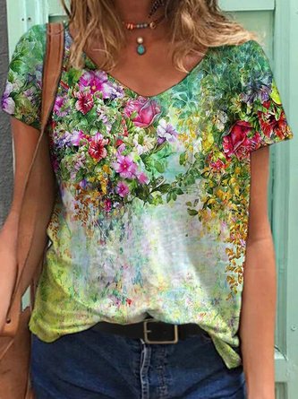 Colorful Flower Painting Short Sleeve T-Shirt