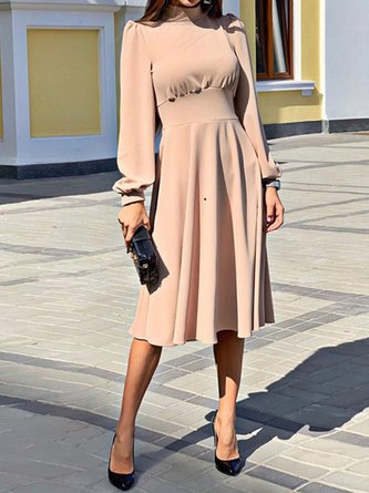 Stand Collar  A-Line Formal Elegant Midi Dress