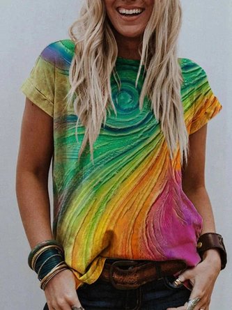 Abstract Sun Painting T-shirt Shift Casual Crew Neck Top