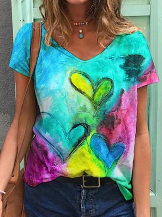 Love Print Casual Short Sleeve Top