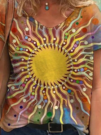 Short Sleeve Casual V Neck Top