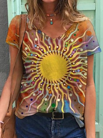 Short Sleeve Casual V Neck Top