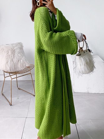 Vintage Plain Cable Long Sleeve Plus Size Casual Sweater Cardigan