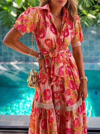 Short Sleeve Shirt Collar Dress