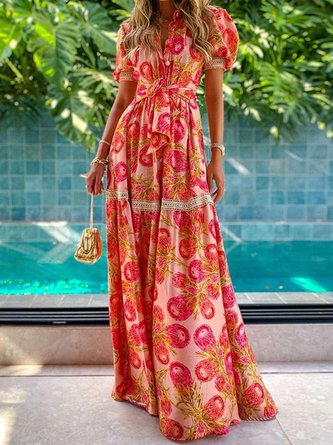 Short Sleeve Shirt Collar Dress