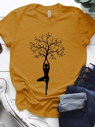 Yoga Tree Graphic Print Round Neck Tee