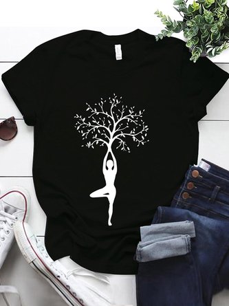 Yoga Tree Graphic Print Round Neck Tee