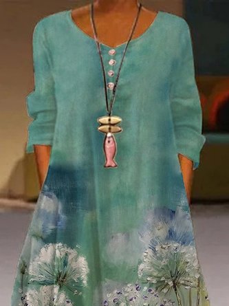 Long Sleeve Crew Neck Buttoned A-Line Maxi Dress