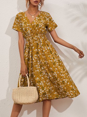 V Neck Floral Holiday Printed Dress