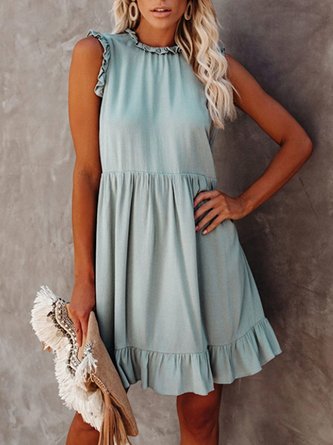 Sleeveless Crew Neck Solid Dress
