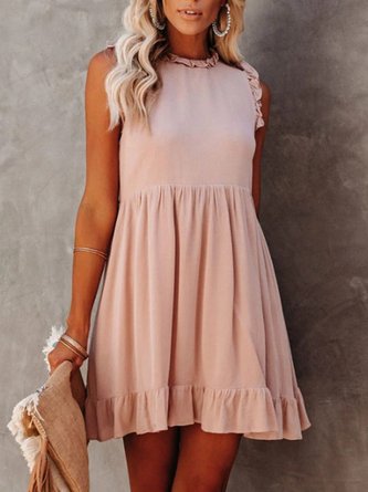 Sleeveless Crew Neck Solid Dress