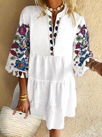 Floral Cotton-Blend Short Sleeve Dress