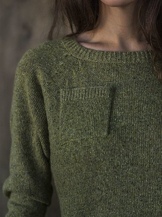 Vintage Plain Plus Size Long Sleeve Crew Neck Casual Dress