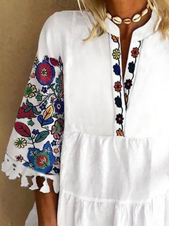 Floral Cotton-Blend Short Sleeve Dress