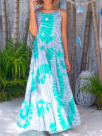 Cotton-Blend Shift Cold Shoulder Ombre/tie-Dye Dress