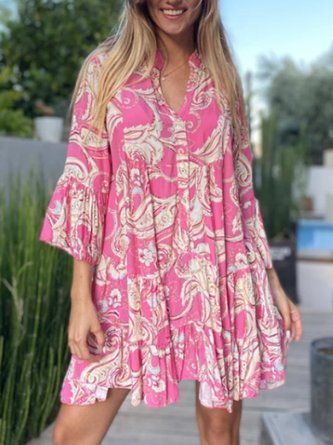Holiday 3/4 Sleeve Floral Shift Dress