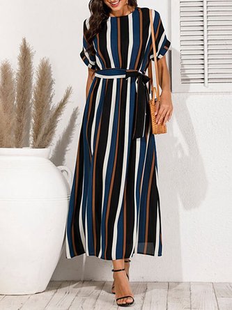 Crew Neck Short Sleeve Elegant Dress