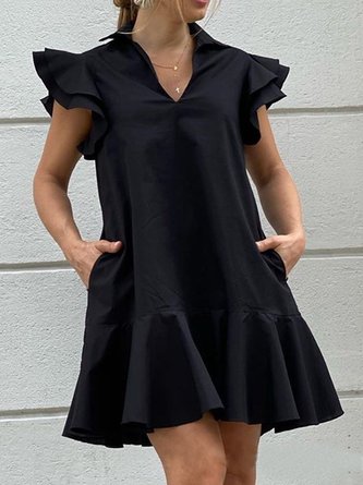 V Neck Short Sleeve Shift Dress