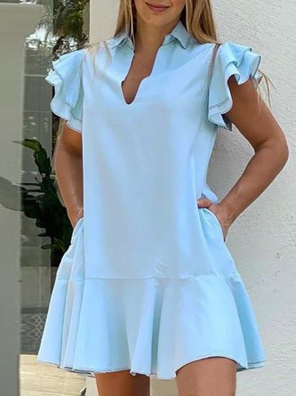 V Neck Short Sleeve Shift Dress