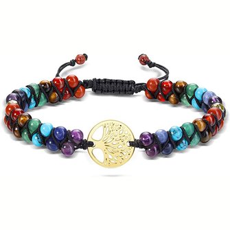 Natural stone beaded braided multilayer bracelet