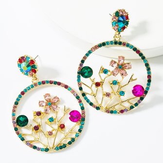Boho Round Alloy Diamond Glass Diamond Flower Earrings