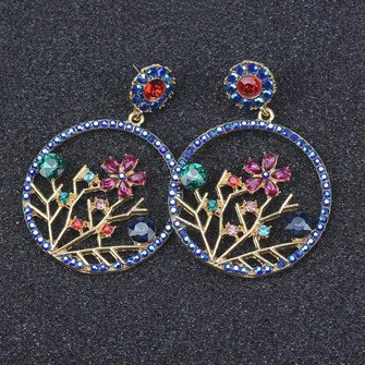 Boho Round Alloy Diamond Glass Diamond Flower Earrings