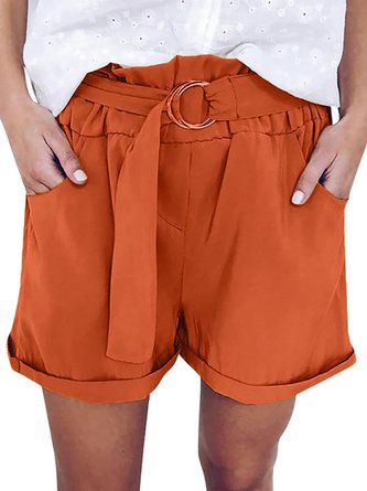 Solid Casual Belt Stretch Casual High Waist Wide Leg Shorts