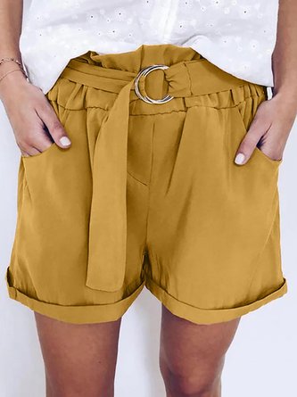 Solid Casual Belt Stretch Casual High Waist Wide Leg Shorts
