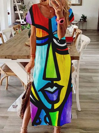 Shift Printed Short Sleeve Casual Dress